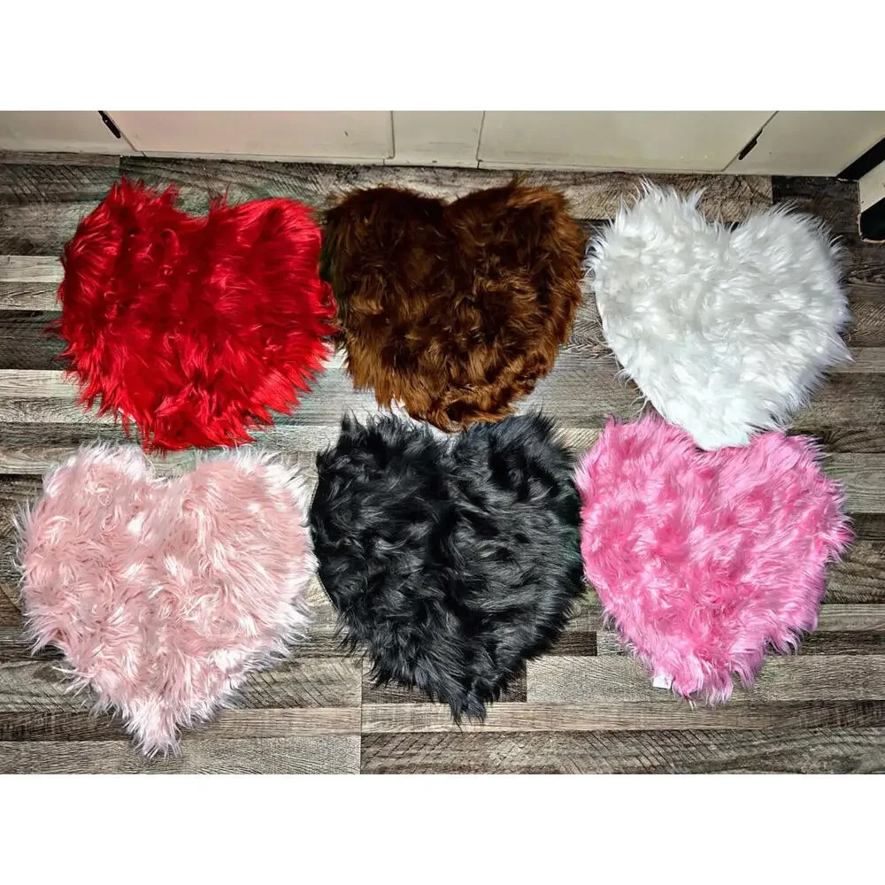 6 Pack Valentine's Day Heart Shaped Rug Love Decorative Floor Mat Heart Shag Sho